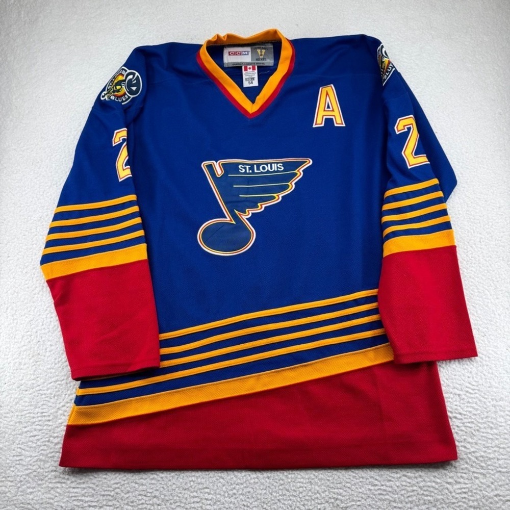CCM St. Louis Blues Al MacInnis Throwback  Jersey Mens 54 Blue Sewn Fight Strap